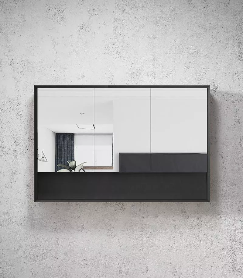 Marlo 1200mm x 800mm Matt Black Shaving Cabinet With Shelf