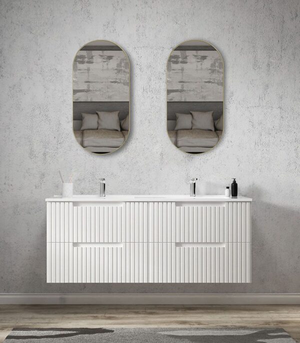 E-RENOVATION | 1500mm Vanity Units | Noosa Matt White 1500mm Double Bowls Plywood Wall Hung Vanity - 2