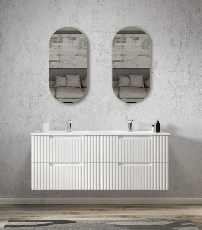 E-RENOVATION | 1500mm Vanity Units | Noosa Matt White 1500mm Double Bowls Plywood Wall Hung Vanity - 2