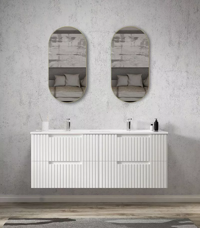 E-RENOVATION | 1500mm Vanity Units | Noosa Matt White 1500mm Double Bowls Plywood Wall Hung Vanity - 2