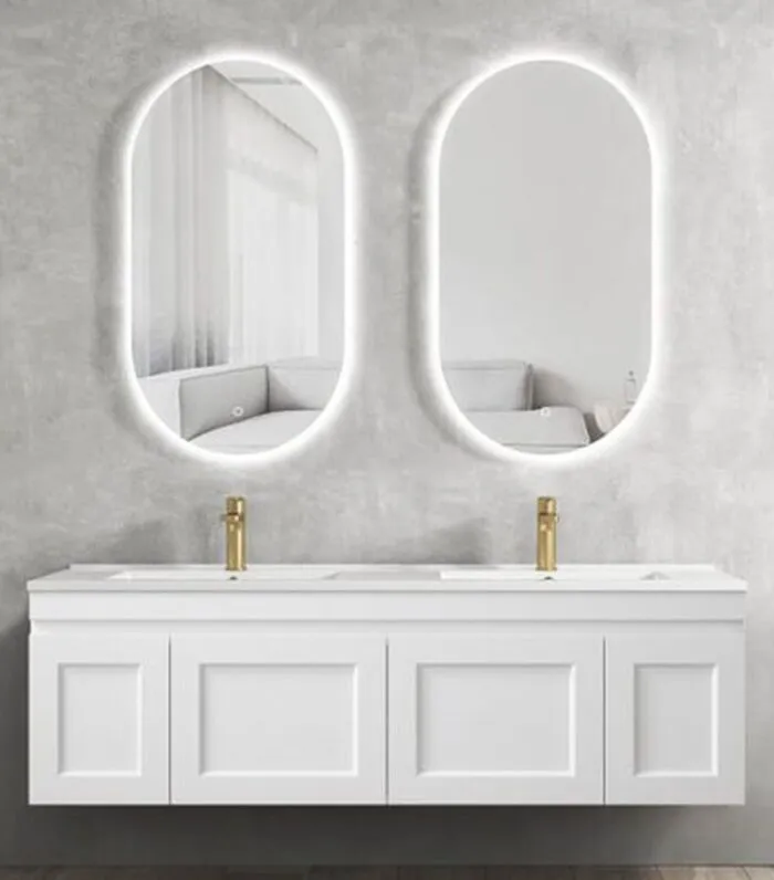Hampton Shaker Matt White Double Bowls 1500mm Plywood Wall Hung Vanity