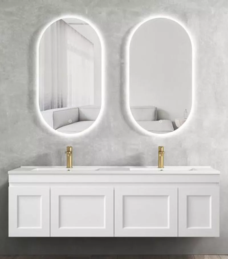Hampton Shaker Matt White Double Bowls 1500mm Plywood Wall Hung Vanity