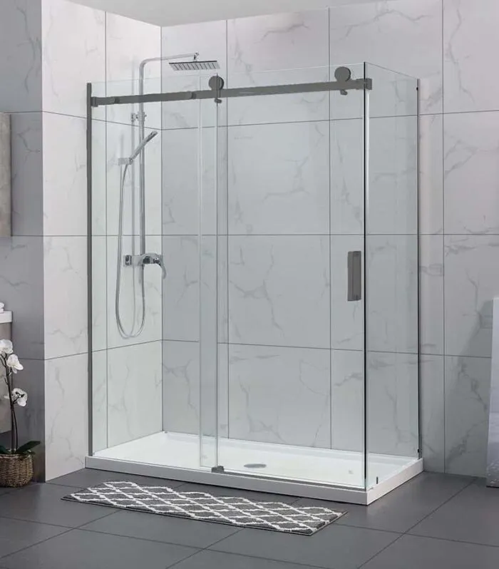 Square & L-Shape Frameless Sliding Door Shower Screen – Gunmetal Fittings