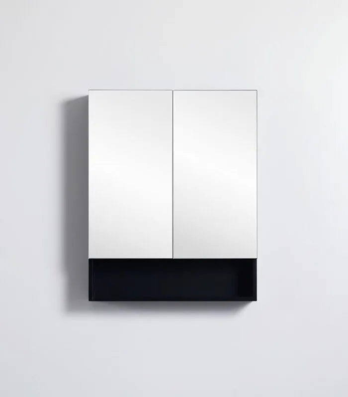 Fremantle Matt Black PVC 600mm X 750mm Shaving Cabinet