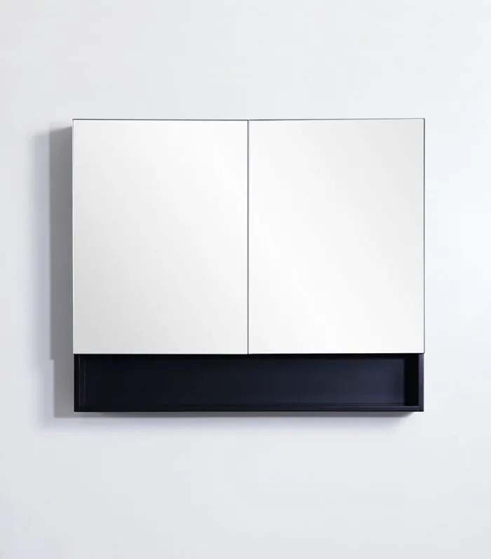 Fremantle Matt Black PVC 900mm X 750mm Shaving Cabinet