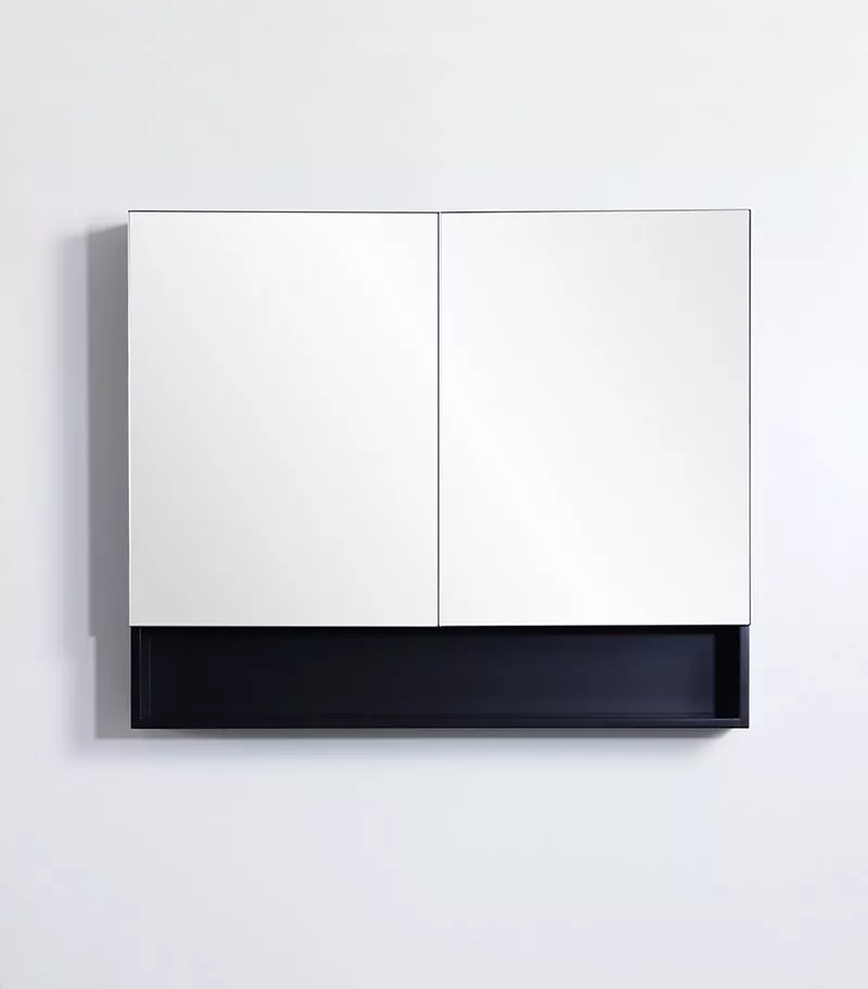 Fremantle Matt Black PVC 900mm X 750mm Shaving Cabinet