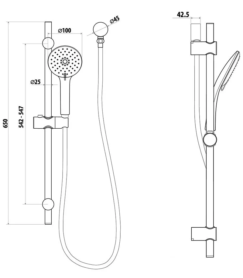 Elle Stainless Steel Hand Shower On Rail