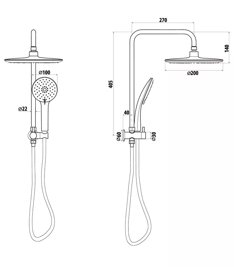 Elle Stainless Steel Twin Shower Without Rail