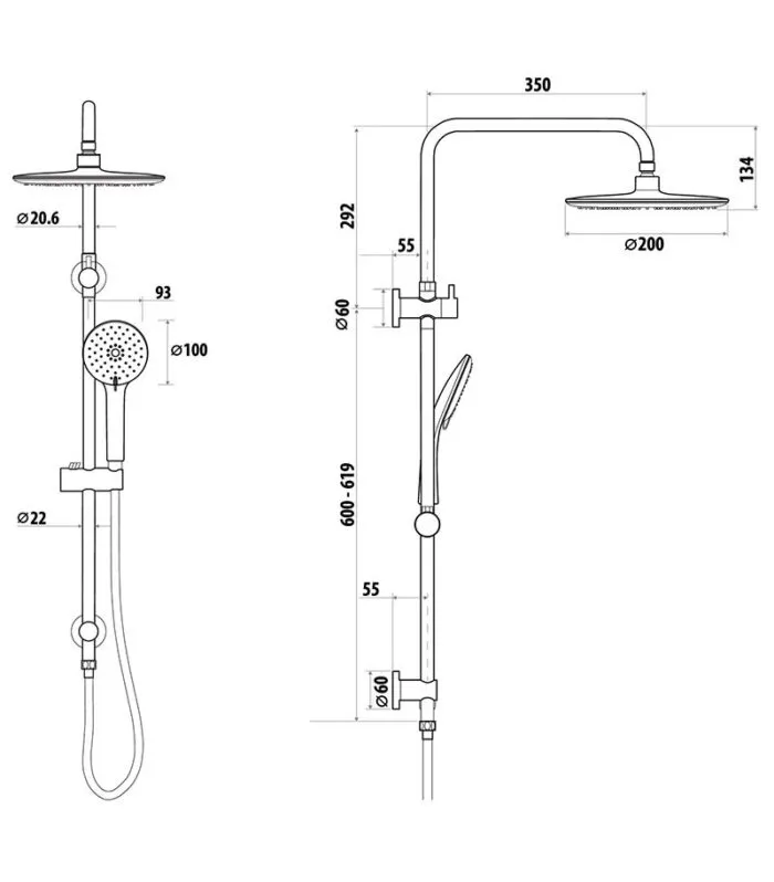Elle Stainless Steel Twin Shower On Rail