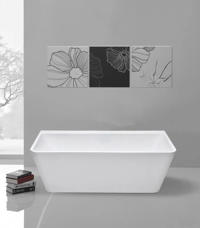 Orion Back To Wall Freestanding Bath - Gloss White - Front view