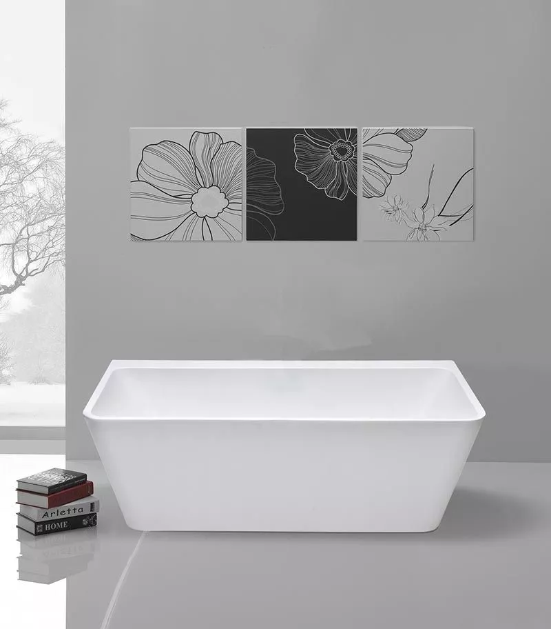 Orion Back To Wall Freestanding Bath - Gloss White - Front view