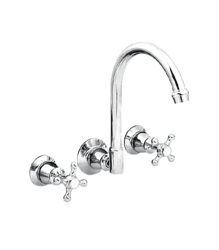 Noosa Heritage Wall Mount Sink Tap Set - Chrome
