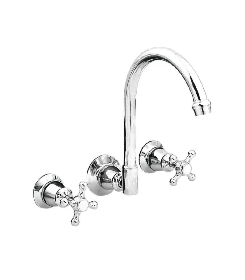 Noosa Heritage Wall Mount Sink Tap Set - Chrome