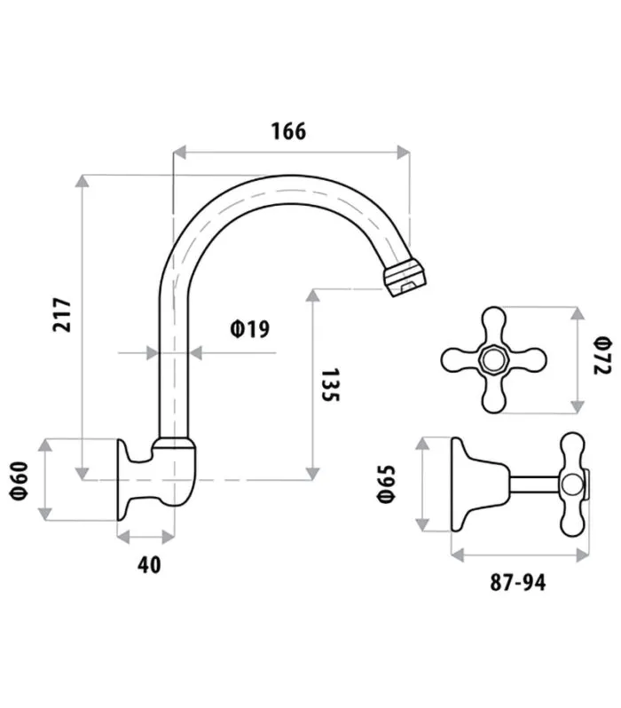 Specification For Entice Gooseneck Wall Mounted Sink Tap Set