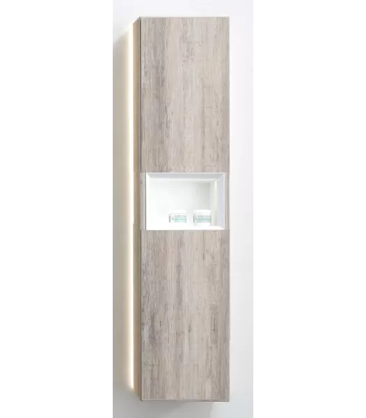 LED Light Oak Wall Hung Tall Boy