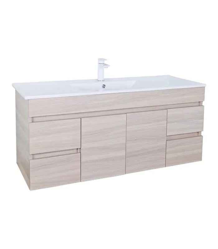 Avie Light Oak 1200mm Single Bowl PVC Wall Hung Vanity
