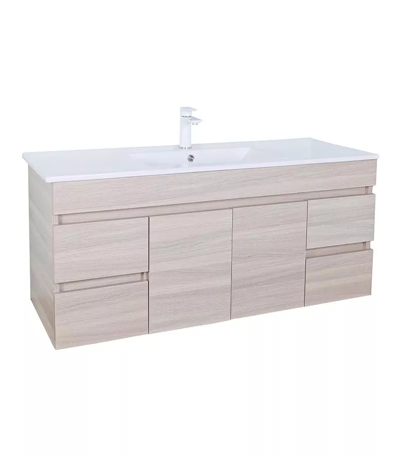 Avie Light Oak 1200mm Single Bowl PVC Wall Hung Vanity