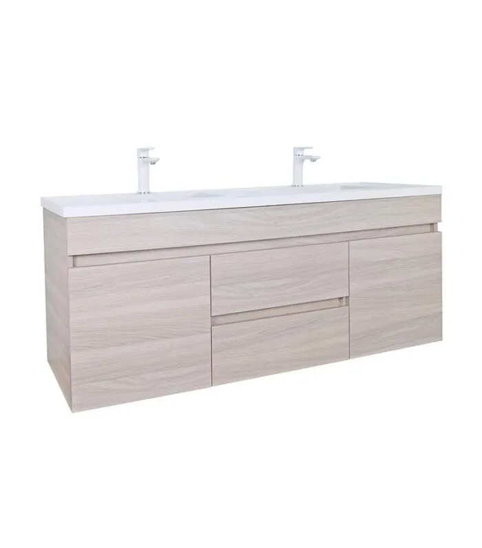 Avie Light Oak 1200mm Double Bowls PVC Wall Hung Vanity