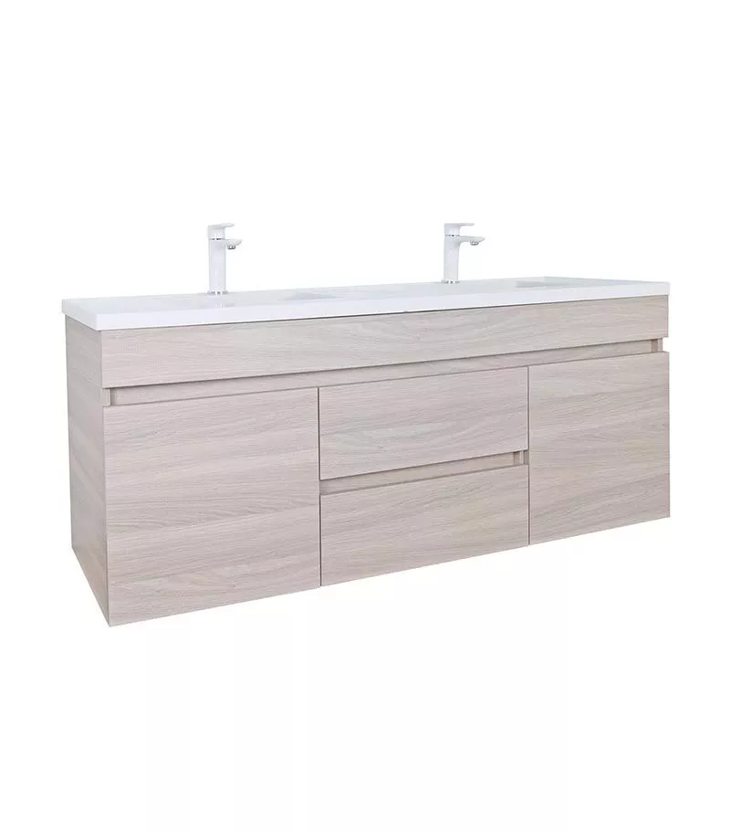 Avie Light Oak 1200mm Double Bowls PVC Wall Hung Vanity