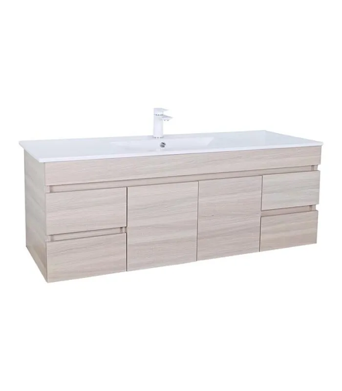 Avie Light Oak 1500mm Single Bowl PVC Wall Hung Vanity