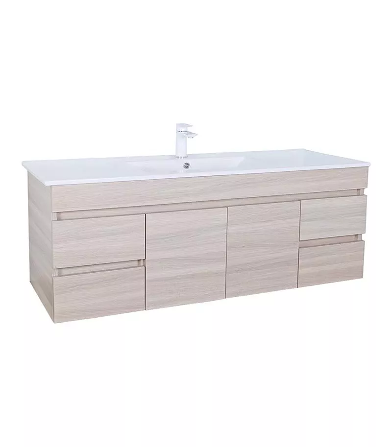 Avie Light Oak 1500mm Single Bowl PVC Wall Hung Vanity