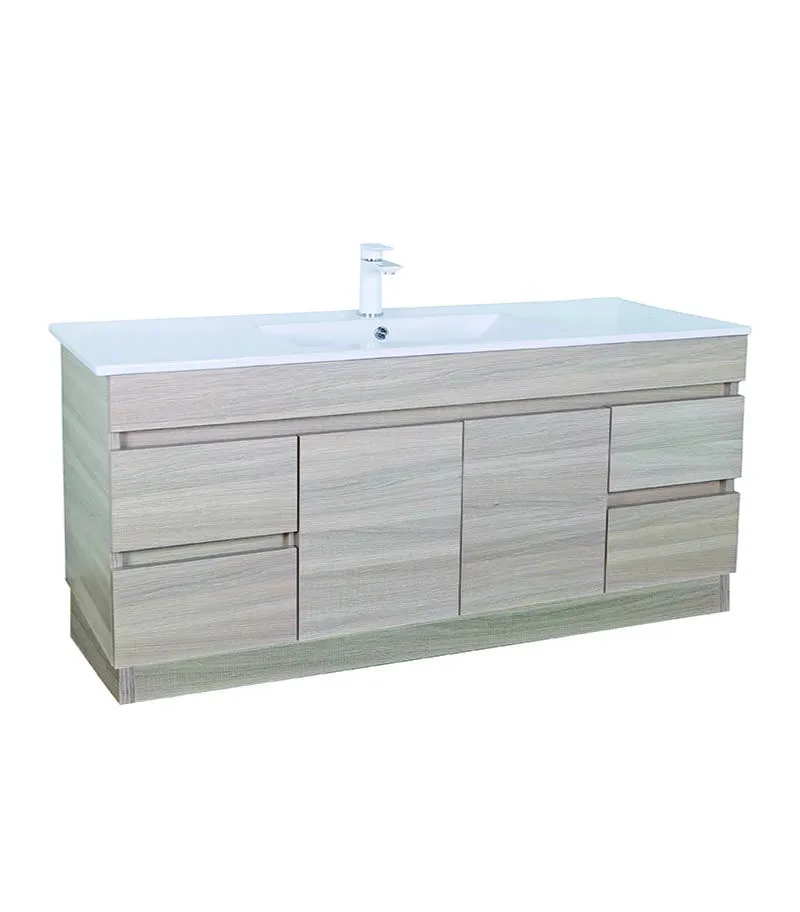 Avie Light Oak 1500mm Single Bowl PVC Freestanding Vanity