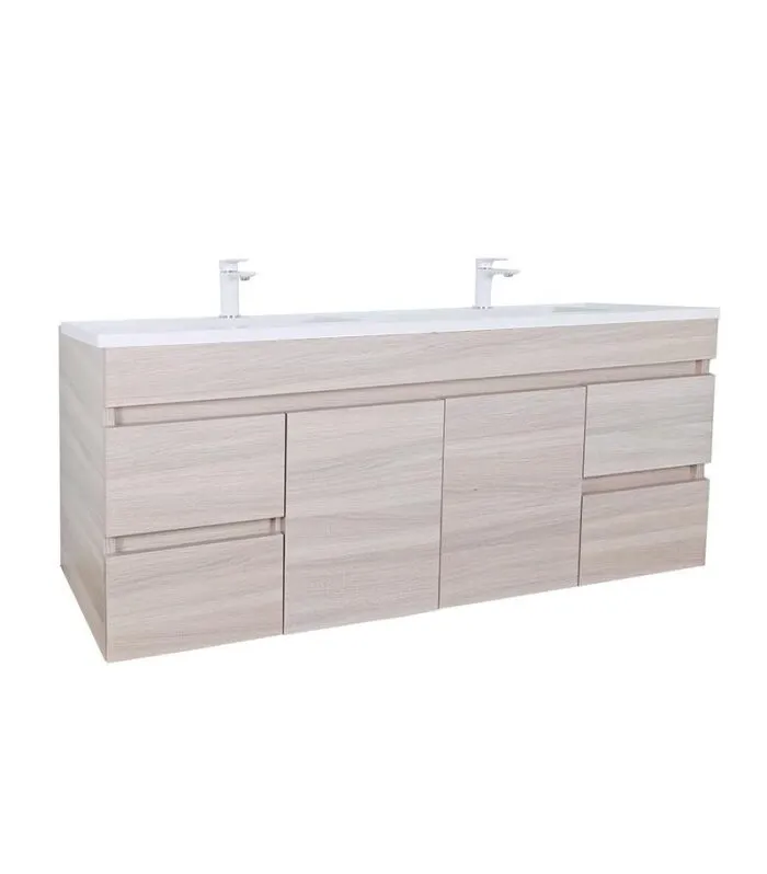 Avie Light Oak 1500mm Double Bowls PVC Wall Hung Vanity