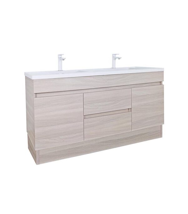 Avie Light Oak 1200mm Double Bowls PVC Freestanding Vanity