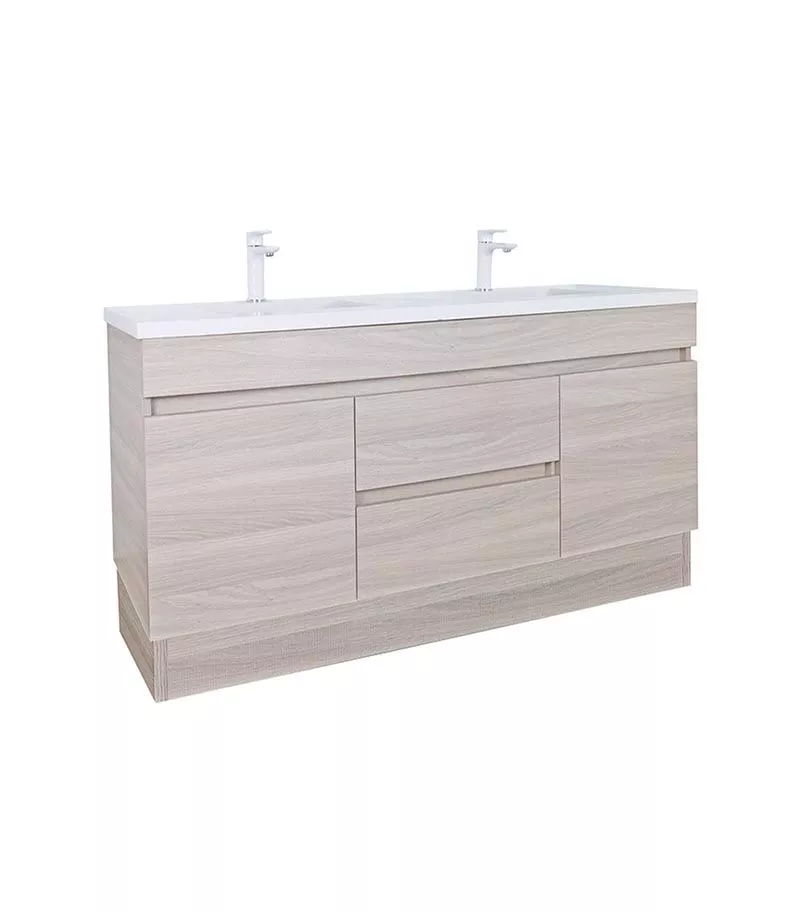 Avie Light Oak 1200mm Double Bowls PVC Freestanding Vanity