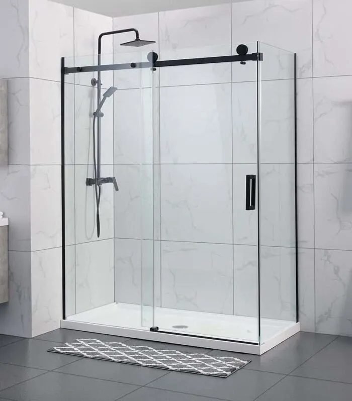 Square & L-Shape Frameless Sliding Door Shower Screen – Matt Black Fittings