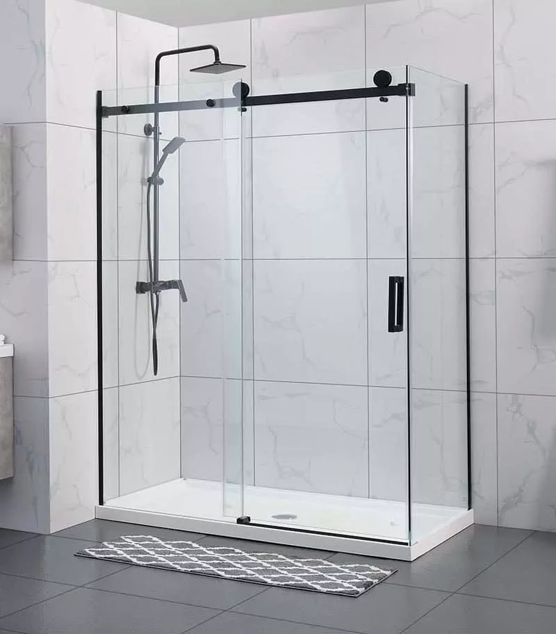 Square & L-Shape Frameless Sliding Door Shower Screen – Matt Black Fittings