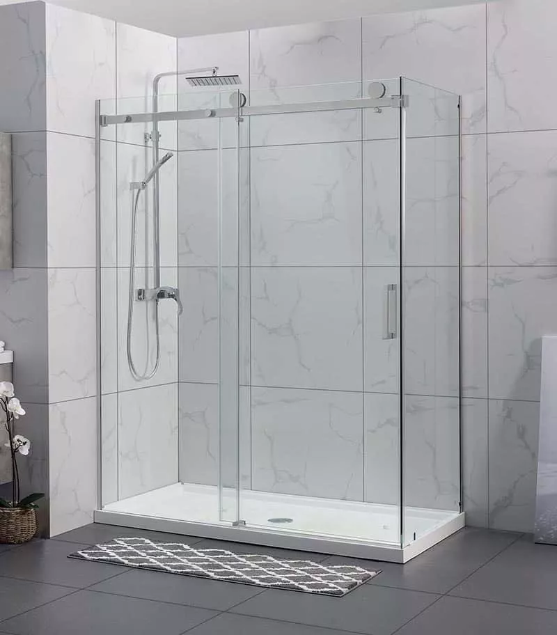 Square & L-Shape Frameless Sliding Door Shower Screen – Brushed Nickel Fittings