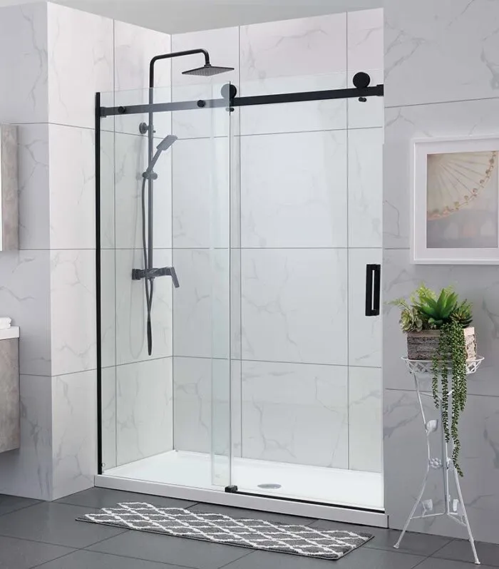 870-2500mm Matt Black Frameless Wall To Wall Shower Screen