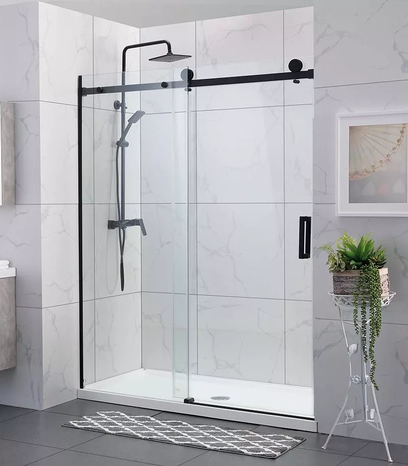 870-2500mm Matt Black Frameless Wall To Wall Shower Screen