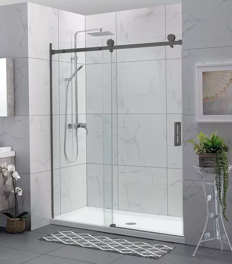 870-2500mm Gunmetal Grey Frameless Wall To Wall Shower Screen