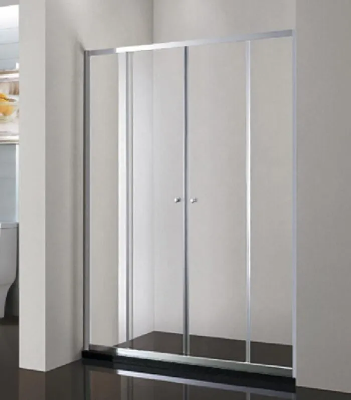 Horizontal Chrome Semi-Frameless Wall to Wall Shower Screen Double Sliding Doors