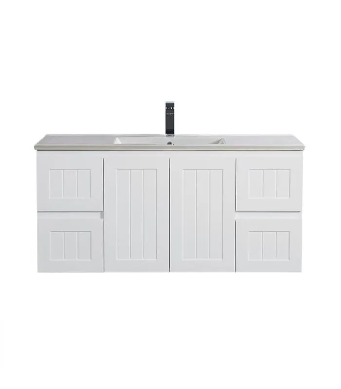 Acacia Shaker Matt White 1200mm Single Bowl PVC Wall Hung Vanity