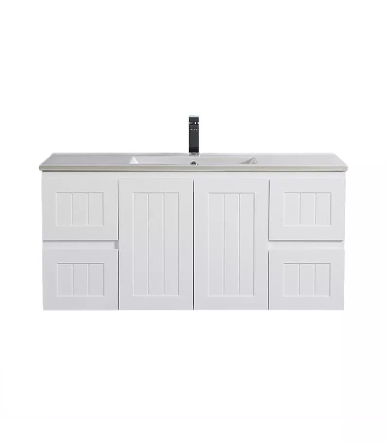 Acacia Shaker Matt White 1200mm Single Bowl PVC Wall Hung Vanity