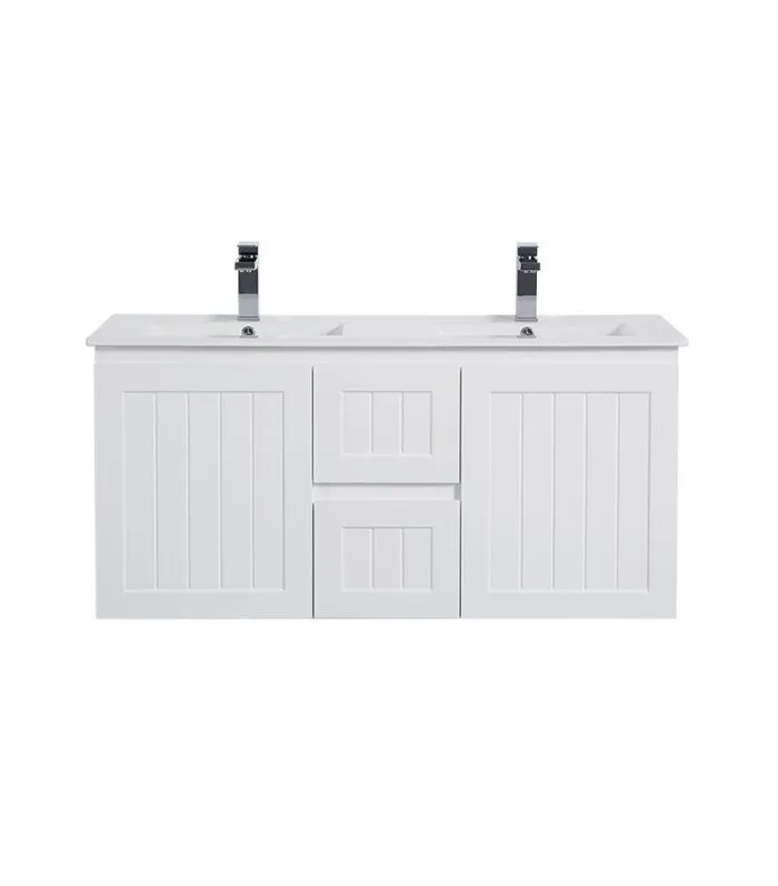 Acacia Shaker Matt White 1200mm Double Bowls PVC Wall Hung Vanity