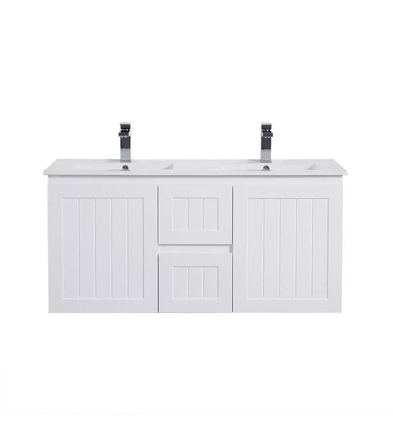 Acacia Shaker Matt White 1200mm Double Bowls PVC Wall Hung Vanity