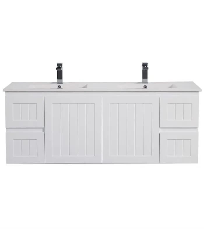 Acacia Shaker Matt White 1500mm Double Bowls PVC Wall Hung Vanity