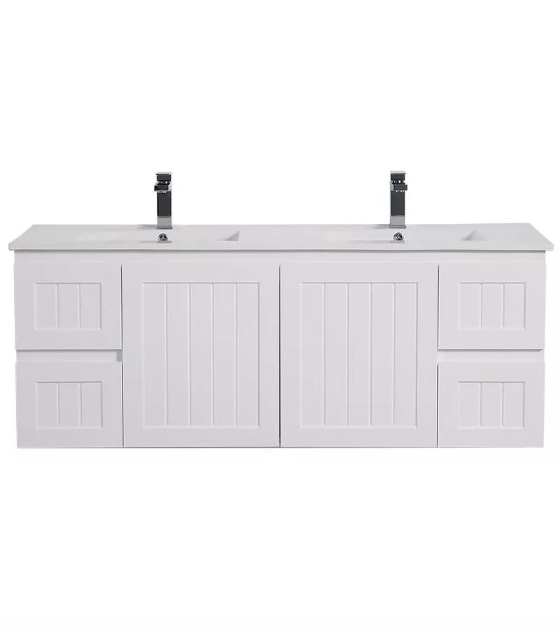 Acacia Shaker Matt White 1500mm Double Bowls PVC Wall Hung Vanity