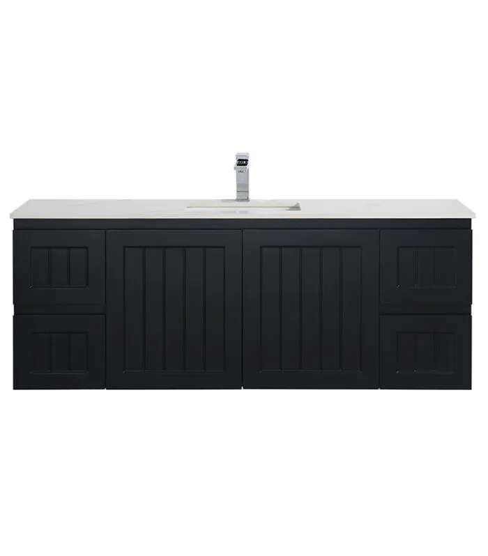 Acacia Shaker Matt Black 1500mm Single Bowl PVC Wall Hung Vanity