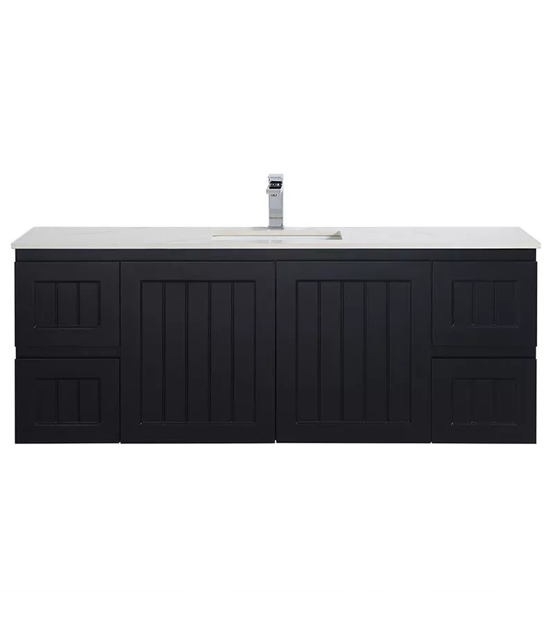 Acacia Shaker Matt Black 1500mm Single Bowl PVC Wall Hung Vanity