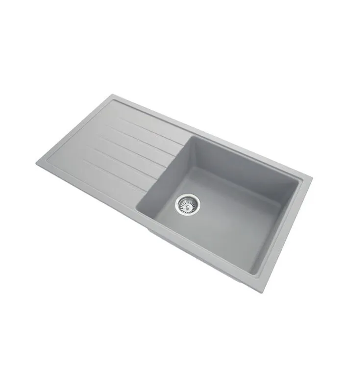 Carysil 1000mm Concrete Grey Single Bowl With Drainer Board Granite Kitchen Sink TWMD-100LG