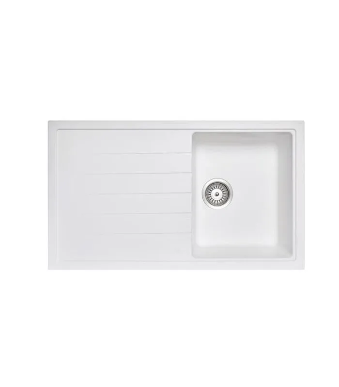 Carysil 860mm White Single Bowl With Drainer Board Granite Kitchen Sink TWMD-100W