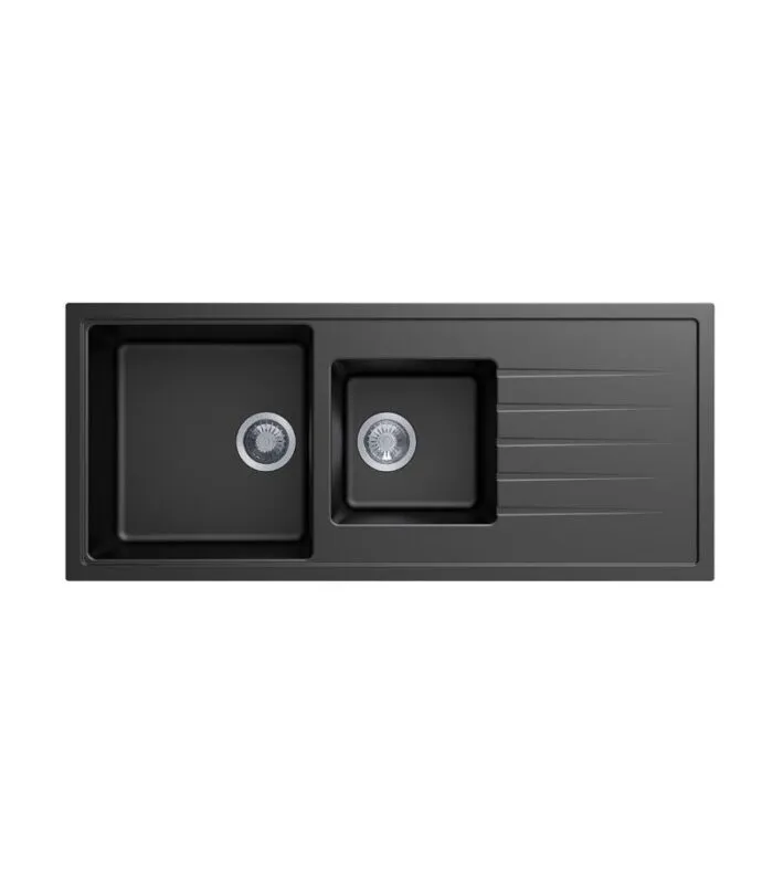 Carysil 1160mm Black One and A Half Bowl With Drainer Board Granite Kitchen Sink TWMD-200V