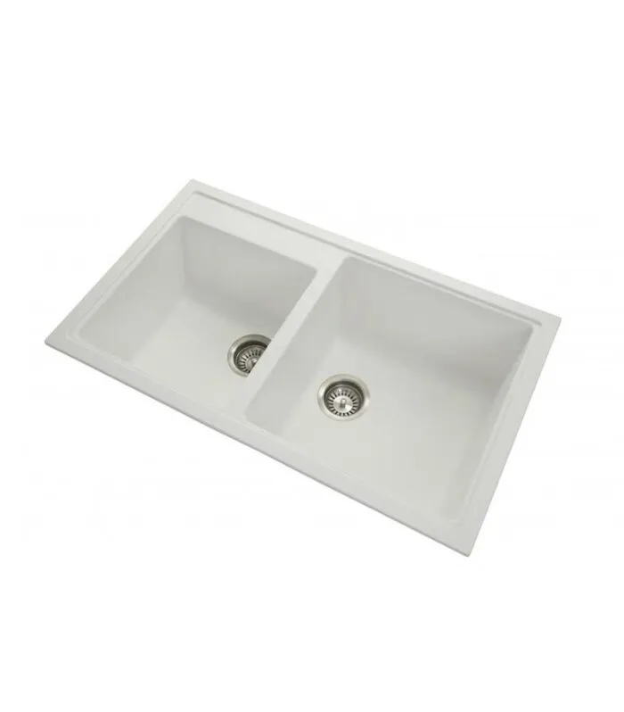 Carysil 860mm White Double Bowls Granite Kitchen Sink TWMN-200W