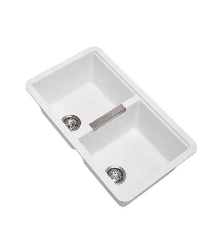 Carysil 824mm White Double Bowls Granite Undermount Kitchen Sink TWM3322-W