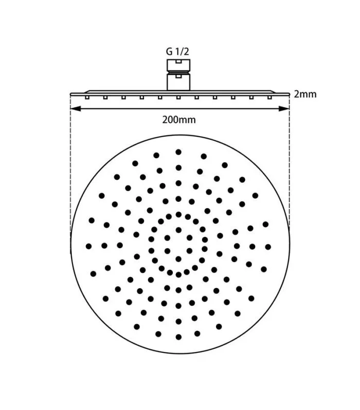 Lucid 200mm Stainless Steel Shower Head - Specification